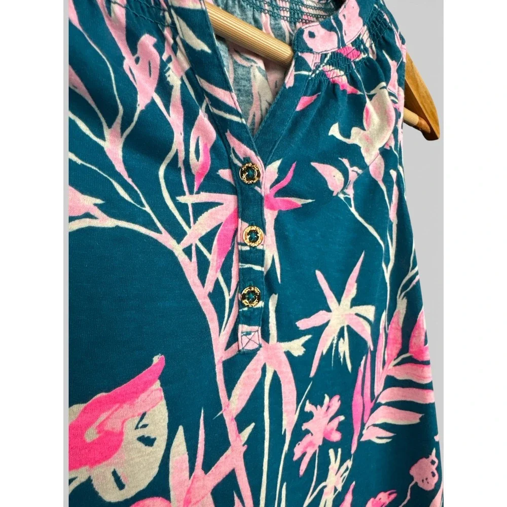 Lilly Pulitzer Girls Teal‎ Pink Tropical Print Shift Dress XL 12-14